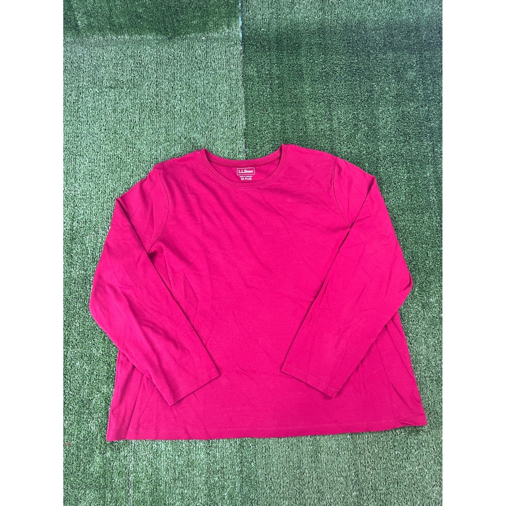 LL Bean Womens 2X Plus Pink Long Sleeve Crewneck Cotton Tee Shirt
